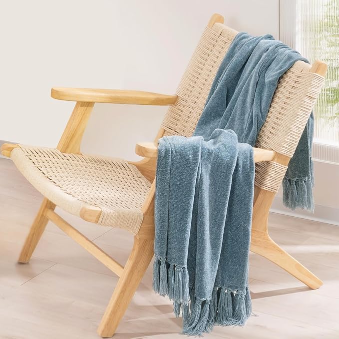 EVERGRACE Soft Chenille Throw Blanket for Couch, Cozy Plush Fuzzy Decorative Chenille Knit Throw Blanket with Tassels, Lightweight Blanket and Throws for Bed Sofa Gift Home Decor, Cloud Blue 60"x80"