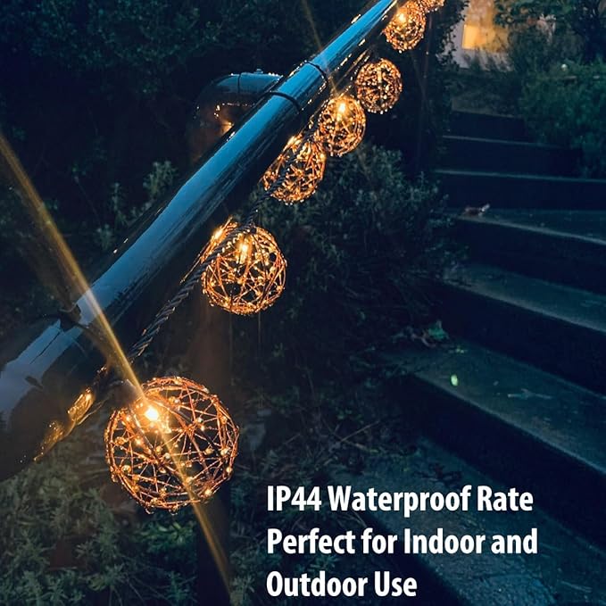 Outdoor Decorative Patio String Lights, Beaded Copper Wire Ball Style Lantern Lights, Connectable Weather-Resistant Indoor Outdoor Novelty Whimsical Light for Home Pergola Bedroom Porch Party Backyard