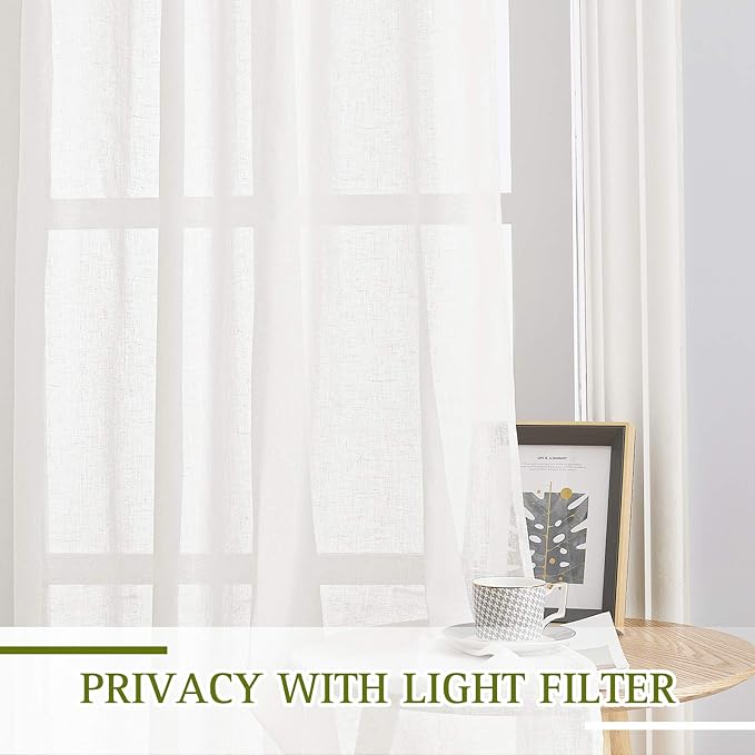 NICETOWN Living Room Ivory Curtains 84 inch Long, Grommet Linen Blend Semi-Sheer Window Drapes Privacy with Light Filtering for Bedroom/Cottage, W36 x L84, Ivory, 1 Pair