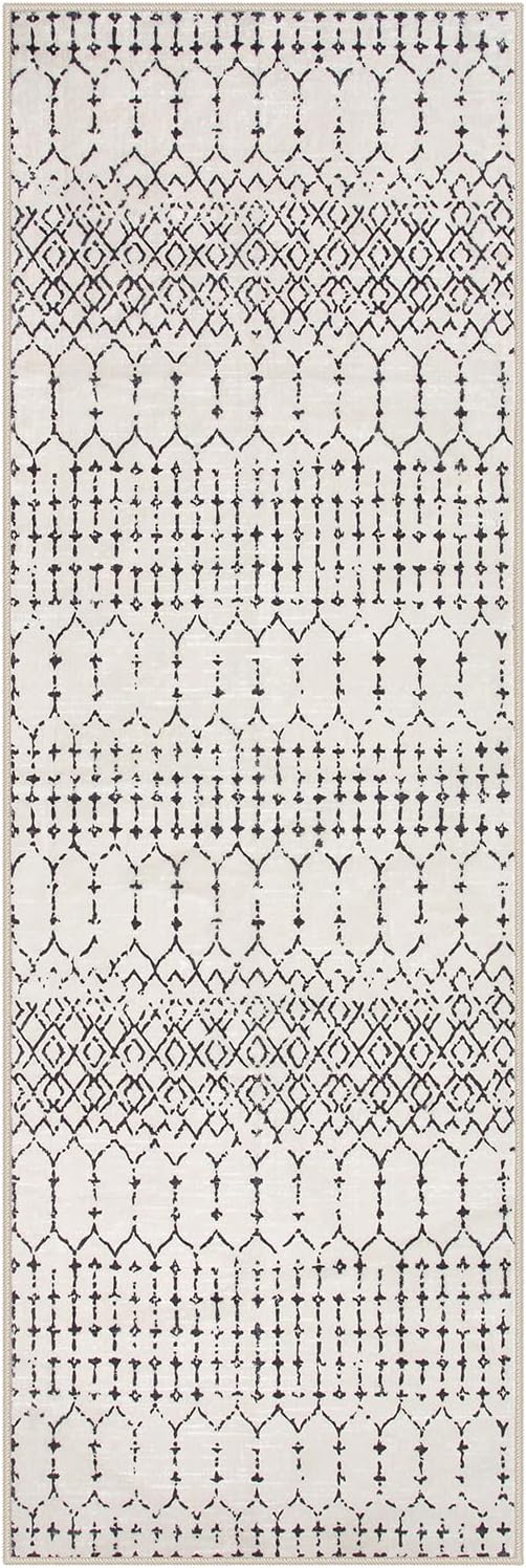 Lahome Moroccan Runners for Hallways 2x8 - Beige Washable Runner Rug Non-Slip Stain Resistant Kitchen Rug Runner, Geometric Print Distressed Soft Untra- Thin Floor Carpet for Bedroom Entryway