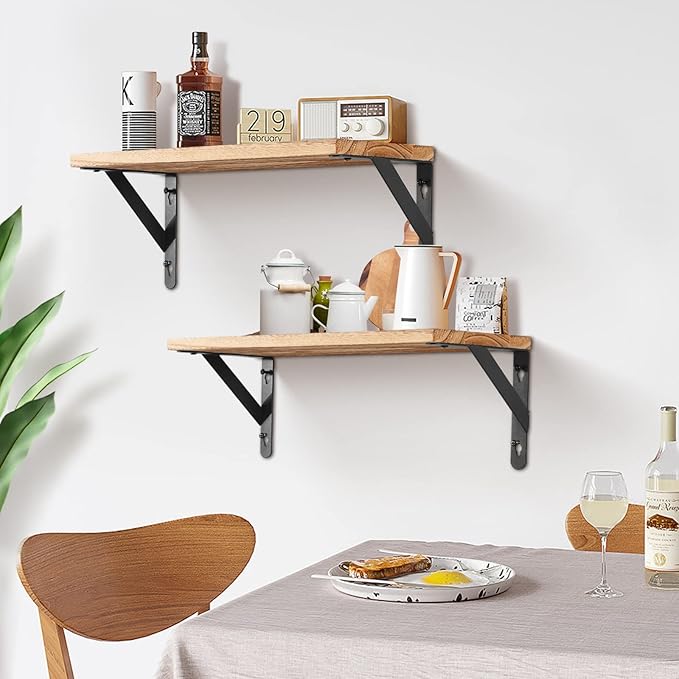 AGM Floating Shelves, Bathroom Shelf Set of 2, Rustic Wood Wall Mounted Shelf for Storage&Room Decor, Floating Shelf for Plants, Book, Bathroom, Bedroom, Kitchen, Office, Living Room(Light Brown)