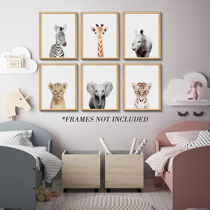 calmart Wall Art: 6 Unframed Jungle Animal Wall Hanging Decor for Kids Room, Nursery, Safari Themed Birthday Party