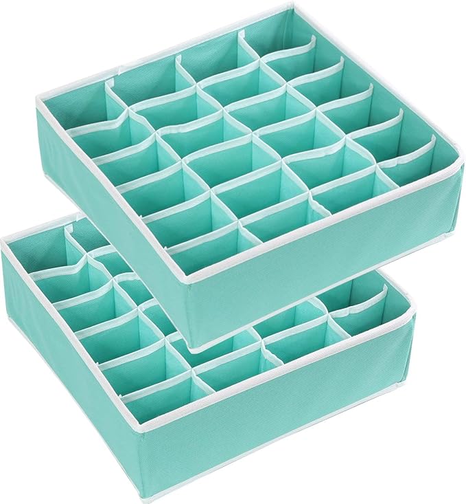 Simple Houseware 2 Pack Closet Sock Organizer, 24 Cell Drawer Divider, Turquoise