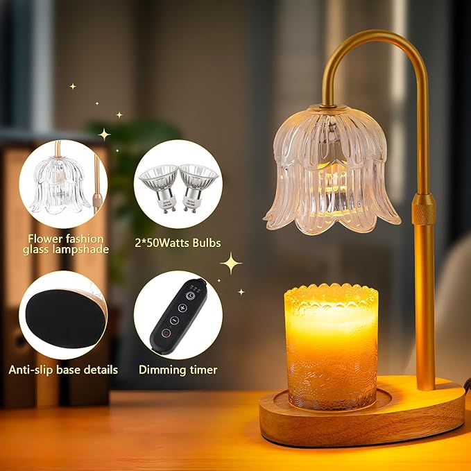 Candle Warmer Lamp Electric Timer - Candles Height Control Dimmable Warmers Scented Lamps No Flame Heat Warm Melt Wax Jar Modern Home Decor Table Lights for Home Living Bedroom