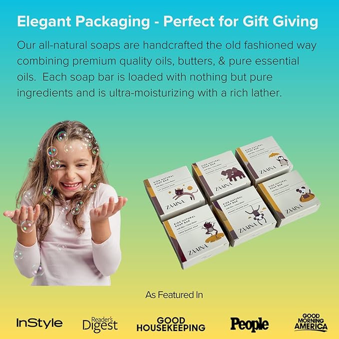 ZAAINA Natural Kids Soap - Easter Gifts, Fun Bath Time for Children - Unique Cute Animal Shape Soaps for Boys Girls, Gift for Kids, Handmade Body Soaps - Gentle on Sensitive Skin - Set of 6