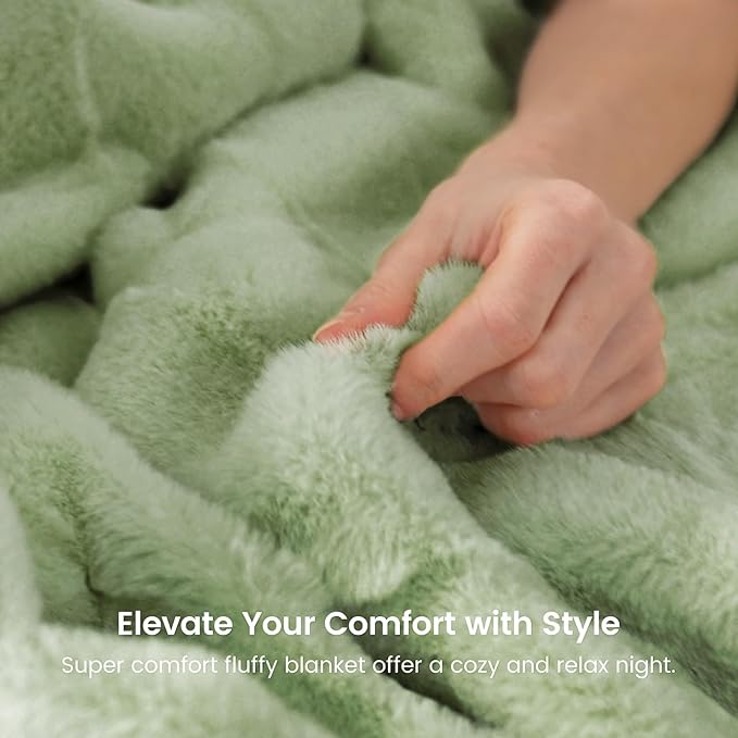 Cozy Bliss Fluffy Queen Size Throw Blankets for Bed,Lightweight Cozy Soft Green Faux Fur Throw Blankets for Sofa Bedroom Living Room,90x90 Inches