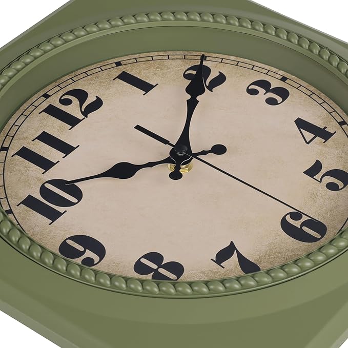 Vintage Wall Clock 1950s Style - Retro 50's Mid Century Square Wall Clocks Battery Operated for Kitchen Living Room Home Decor - 12 Inch, Olive Green