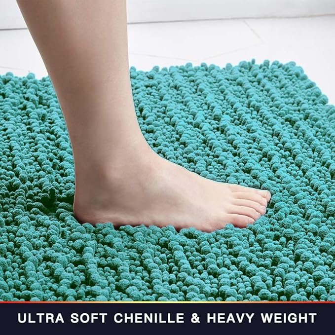 Walensee Large Bathroom Rug Non Slip Bath Mat (72x24 Inch Turquoise) Water Absorbent Super Soft Shaggy Chenille Machine Washable Dry Extra Thick Perfect Absorbant Best Plush Carpet for Shower Floor