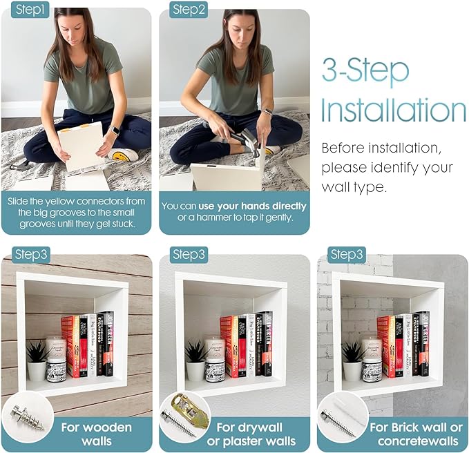 Kaboon Cube Shelves Set2, White Display Shelves Wall Mount 7.75" D x 12.5" W x 12.5" H, (White, Square 2 Cubes)