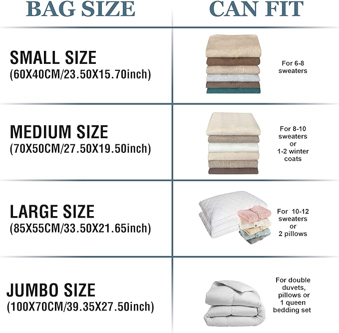 10 Pack Vacuum Storage Bags with Pump, 5 Jumbo and 5 Large Space Saver Vacuum Storage Bags, Vacuum Seal Bags for Clothing, Comfoters, Pillows, Blanket, Bedding
