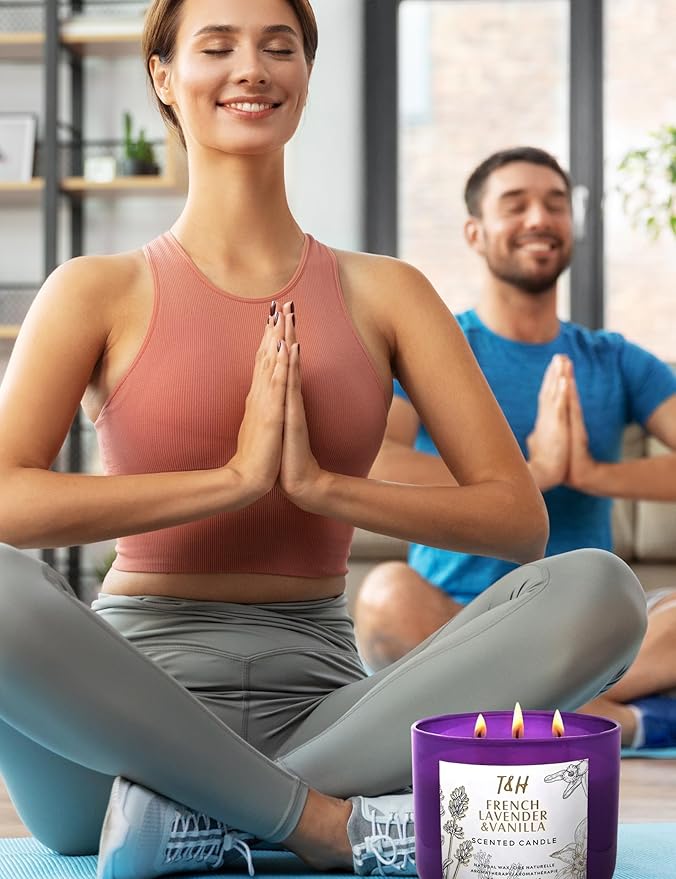 Lavender Vanilla Aromatherapy Candle 3 Wick | Scented Candles for Home | 15.8 oz Large Soy Candle | Relaxing Candles with Long Lasting Fragrance | Decorative Candle Gift for Women