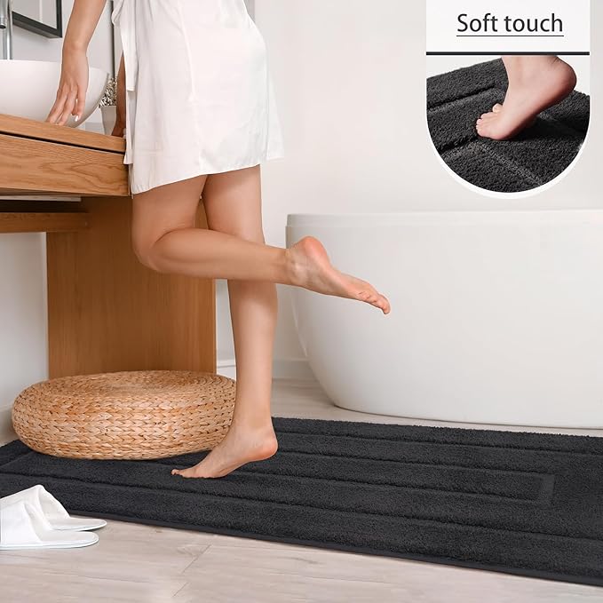 HOMORE Bathroom Rugs 24x60 Inch Long Bathroom Runner Rug,Non Slip Absorbent Bath Runner Rug,Washable Plush Bath Rugs for Shower Floor,Dark Grey