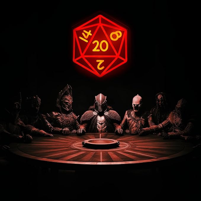 DND Dice Neon Signs for Wall Decor,Cool Dimmable Dungeons and Dragons Dice Game LED Sign,13x11 inch USB Powered Dimmable Neon Light for Man Cave, Game Room, Bedroom, Party Decoration Gifts