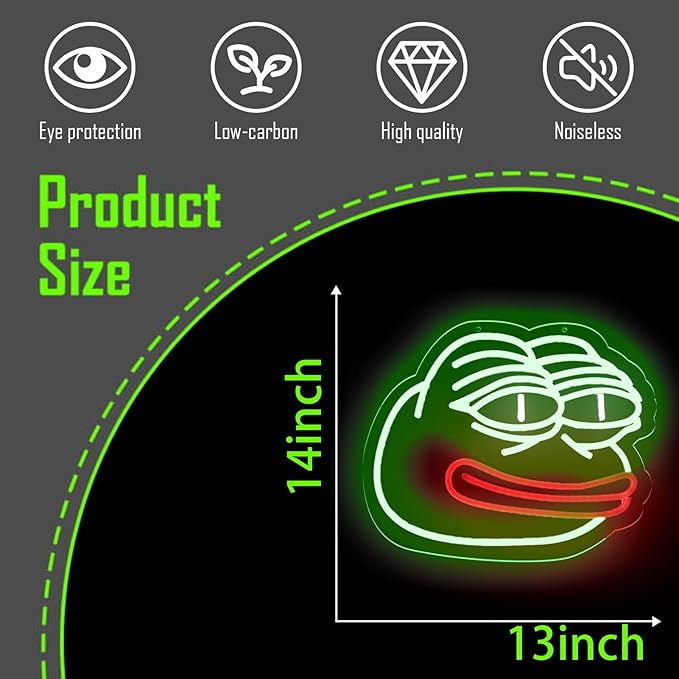 Sad Pepe Frog Neon Signs, Funny Frog Neon Light, LED Neon Signs for Wall Decor, Led Sign Animal Shaped Neon Lamp For Bar Garage Club Kids Room Decor