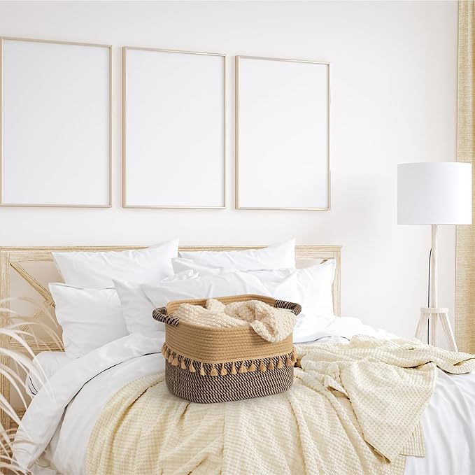 TeoKJ Set of 3 Baskets for Organizing, Decorative Rope Baskets for Storage, Storage Baskets for Pets, books, Pillows, Toys & Cloths, Black & Jute