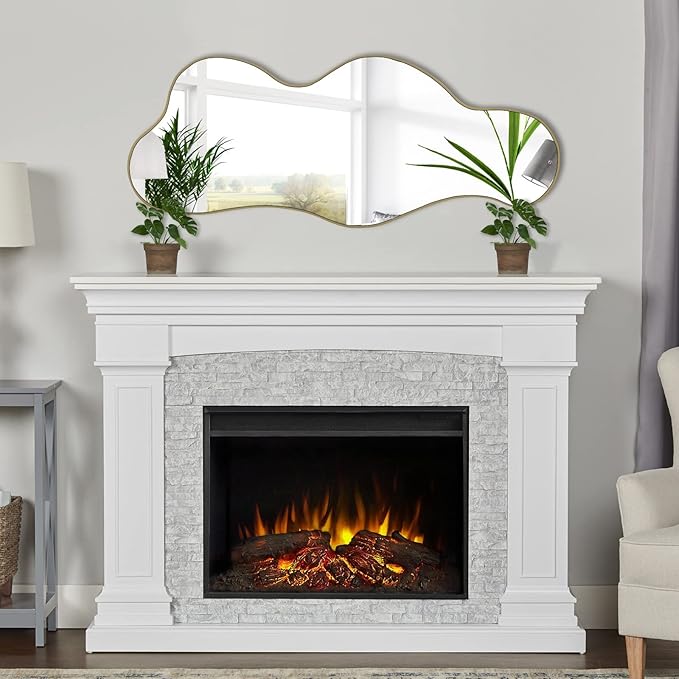 POZINO Irregular Wall Mirror, Asymmetrical Mirrors, 39.3"x16" Cloud Shaped Mirror, Gold Modern Mirrors for Bathroom Living Room Bedroom Entryway