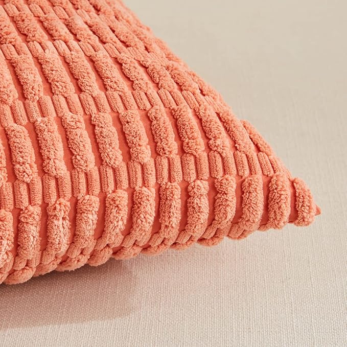 Fancy Homi 4 Packs Boho Coral Decorative Throw Pillow Covers 20x20 Inch for Living Room Couch Bed Sofa, Rustic Modern Farmhouse Home Decor, Soft Plush Corduroy Square Peach Cute Cushion Case 50x50 cm