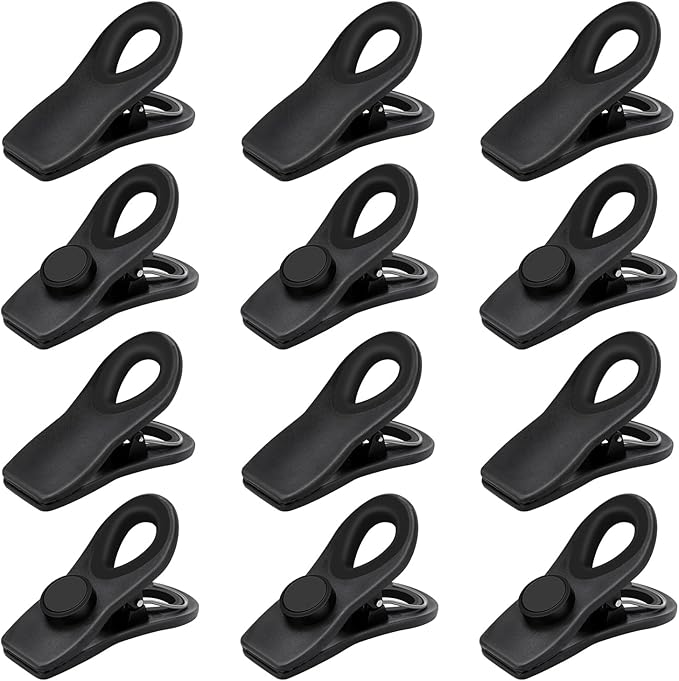 TACGEA Chip Clips, Magnetic Bag Clips with Air Tight Seal for Food Storage, 12 Pack, Black