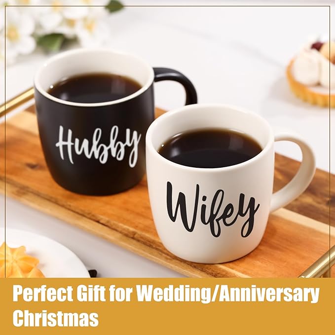 Wedding Gifts for Couples,Hubby & Wifey Wedding Coffee Cup Set,Bridal Shower Gifts for Bride and Groom, Newly-Married Anniversary for Him/Her,Mr and Mrs Gift