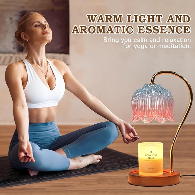 Dimmable Candle Warmer Lamp with Timer, Electric Candle Warmer Lamp, Birthday Gifts for Women, Mom, Female Friend, Flower Candle Lamp Warmer Gifts, Pink Aromatic Candle Lamp for Vintage Home Decor