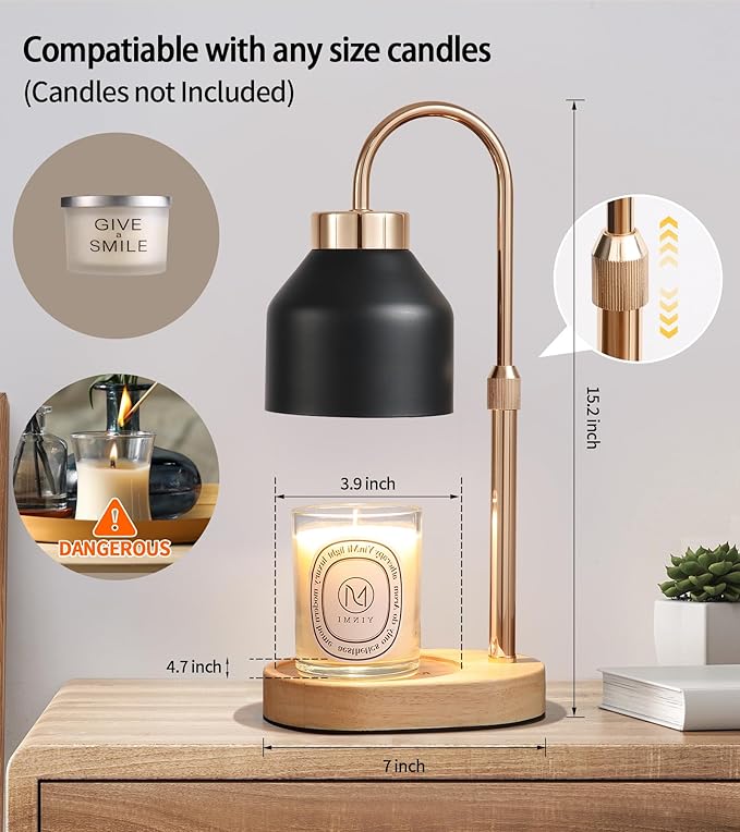 Candle Warmer Lamp with Dimmer and Timer,Home Decor Lamp for Scented Jar,Electric Wax Melt Warmer,Mother's Day/Birthday/Christmas Gifts for Mom/Wife,Adjustable Height,with 2 Bulbs