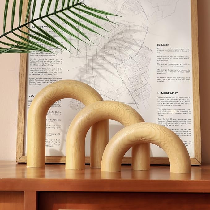 HMASYO 3Pcs Wood Arch Decorative Objects, Coffee & Shelf Decor, Neutral Home Accents for Modern Spaces