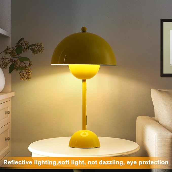 COSYLUX Modern Small Table Lamp for Bedroom, Cute Dome Shade Reflecting Light Reading Lamp for Living Room, Kid's Room, Study, Office, Beside Bedside Nightstand Desk Lamp(Yellow)