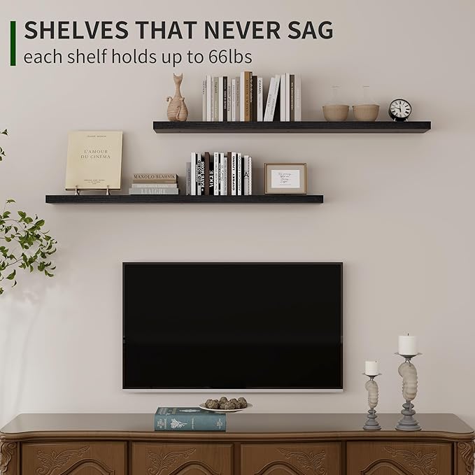 Marsmiles Wood Floating Shelves for Wall Set of 2, 48 Inch Wide Rustic Wooden Floating Shelves, Invisible Wall Mounted Display for Living Room Bedroom Kitchen Bathroom Office, White