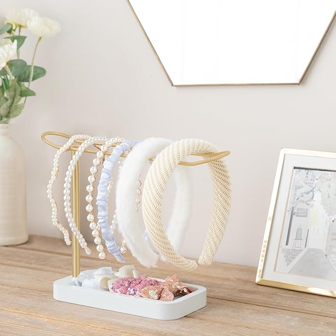 Mkono Macrame Hanging Shelf Boho Wall Decor 2 Tier Handmade Cotton Rope Rustic Wood Floating Shelves Headband Holder Headband Organizer Metal Headband Storage Hair Accessories Organizer