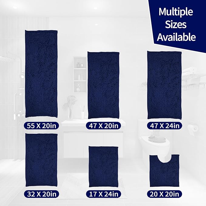 Bathroom Rugs 2 Pieces Chenille Bath Rug Mat, Extra Thick and Soft Absorbent Bath Rugs, Machine Washable, Non-Slip Plush Bath Mats for Tub, Shower, and Bath, (Navy Blue, 32"x20"+24"x16")