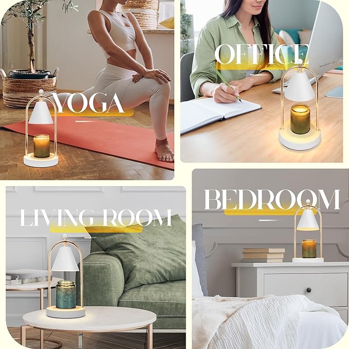 Soilsiu Candle Warmer Lamp With Timer, Electric White Light for Bedroom, Dimmable Wax Melts Warmer for Jars, Beside Lamp Gifts for Women Home Decor (2 Bulbs Included)