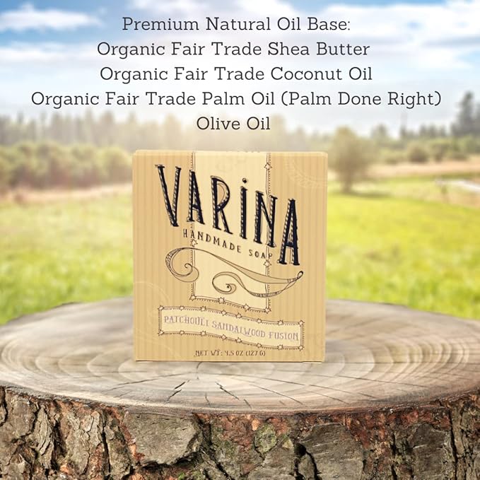 Varina Patchouli Sandalwood Soap - Gentle Cleansing for Sensitive Skin, Earthy Scents - 3 Pack Handmade Soap