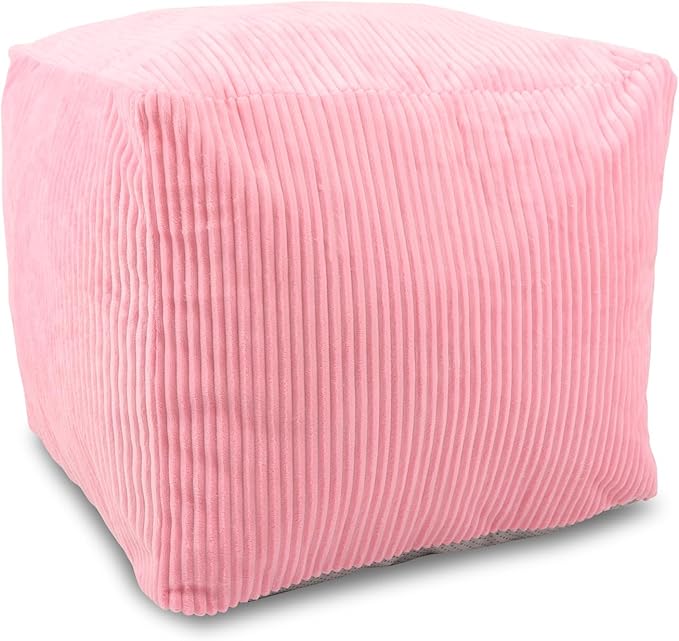 Sexysamba Square Corduroy Pouf Cover Only, 20"x 16" Unstuffed Decorative Ottoman Foot Stool Rest, Washable Storage Bean Bag Chair Floor Pouf Covers for Living Room Bedroom, Pink