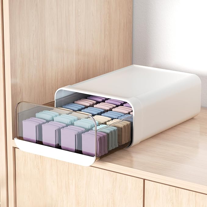 Underwear Organizer Drawer, 24 Cells Plastic Sock Underwear Storage Drawer, Stackable Closet Organizers and Storage Box for Bras, Socks, Scarves, Ties, Belt (King Size-White, 1 Pcs)