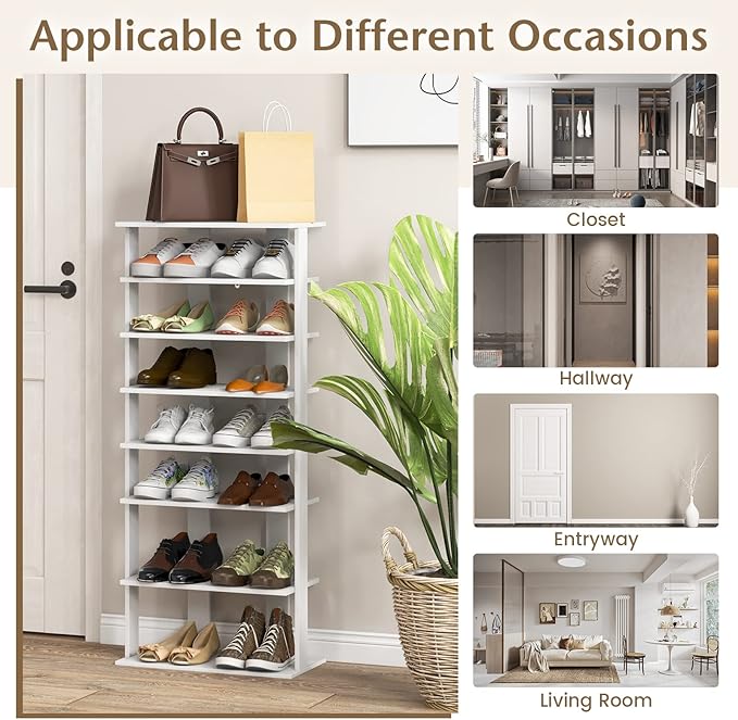 Tangkula 8-Tier Vertical Shoe Rack, Space-Saving Corner Shoe Organizer for 14 Pairs, Narrow Shoe Storage for Entryway, Front Door, or Closet