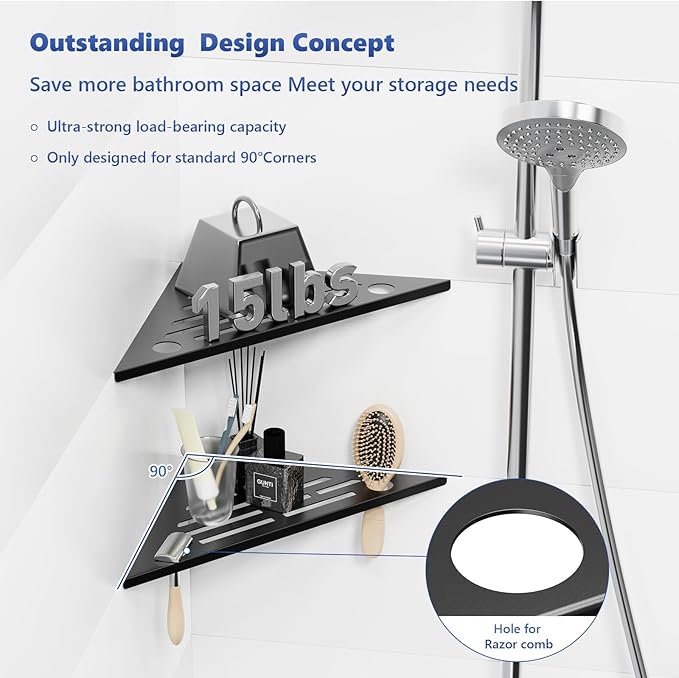 Corner Shower Shelf, SUS304 Shower Shelves, Slot Design Recessed Corner Shelf Bathroom for Tiled Wall, Matte Black No Drilling (1 Pack)