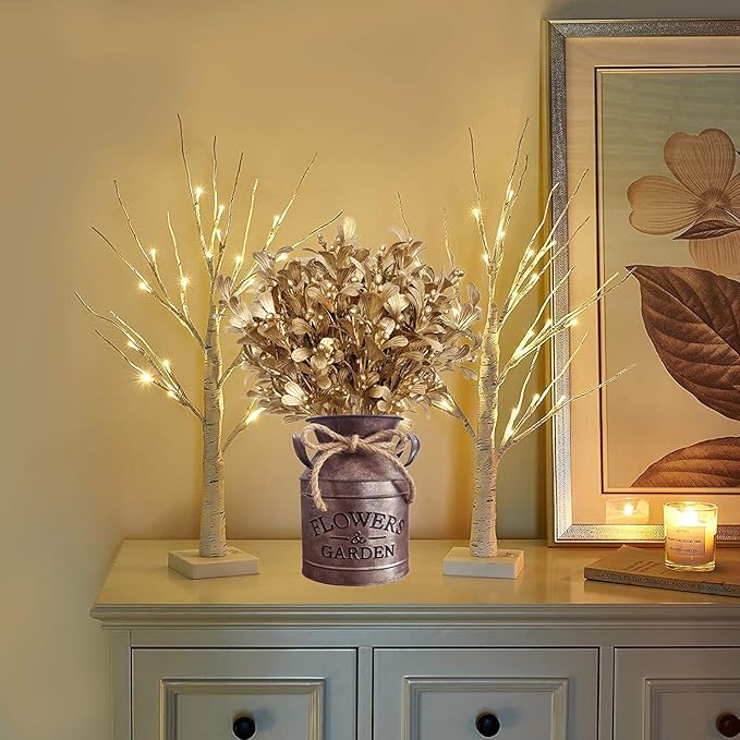 Christmas Artificial Flowers, Golden Leaves Branches Plants Fake Berry Plant Decor for Wedding Bridal Bouquet Party Indoor Outdoor DIY Home Table Centerpieces Arrangements Decoration - Gold 3 Pack