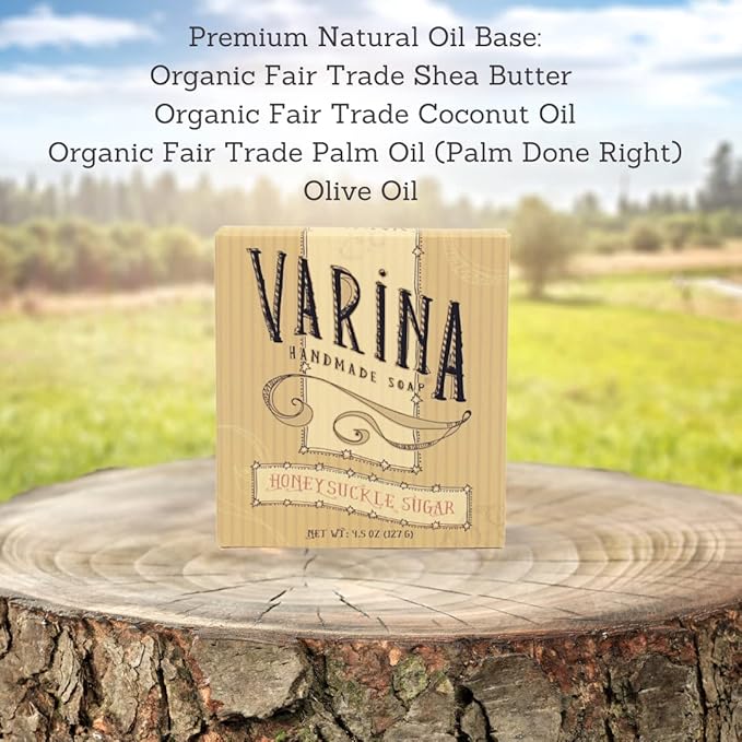 Varina Natural Honeysuckle Sugar Bar Soap - Gentle Cleansing for Sensitive Skin, Sweet and Vanilla - 3 Pack