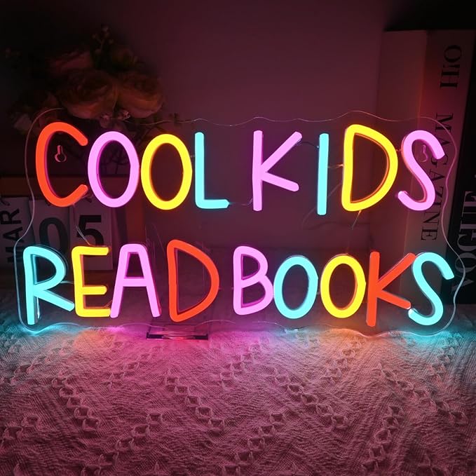 Cool Kids Read Books Neon Sign Reading Corner for Kids Neon Signs for Wall Decor LED Light Library Classroom Book Club Christmas Gift for Kids & Teens(5V2A)
