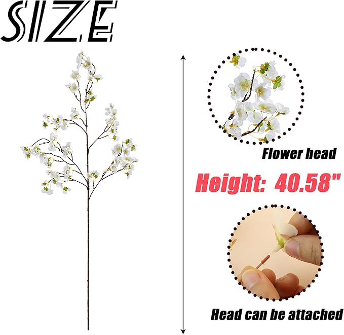 SITUMEIZI Artificial Cherry Blossom Branches Silk 40.58 Inch Faux Cherry Flowers Tall Stems for Home Wedding Bedroom Table Japanese Real Touch Vase Decoration(4Pcs,Ivory White)