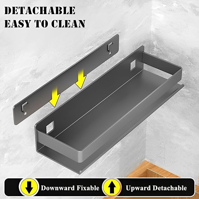 Stainless Steel Detachable Wall Mounted Floating Shelves for Kitchen, Bathroom, Baking Paint Process, Corrosion and Rust Resistant, Set of 1 Gray