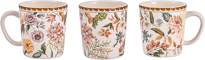 Bico Blooming Moment Ceramic Mugs, Set of 4, for Coffee, Tea, Drinks, Microwave & Dishwasher Safe