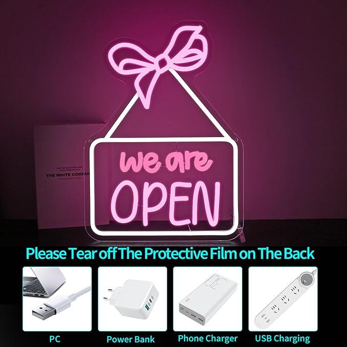 Neon Sign, HSJNJKFU Open Neon Signs for Wall Decor We are Open Led Neon Light Signs for Shop Party Bar Beer Signs - USB Powered.