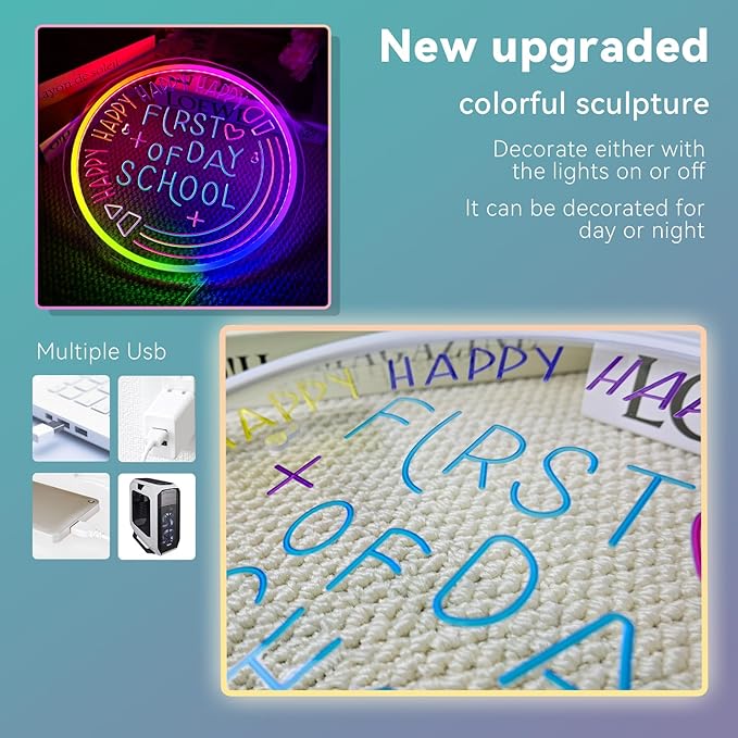 First Of Day School Neon Sign Student Classroom Neon Lights For Wall Decor Dimmable Colorful Light Up Sign For Bedroom Library Classroom Reading Study Room Decoration Boy Girls Gifts
