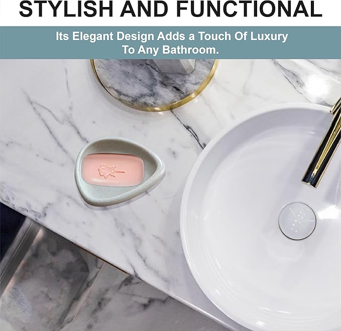 Ceramic Soap Dish - Cream Polyresin Sand and Stone Effect Soap Bar Holder for Bathroom or Kitchen, Sophisticated Elegance