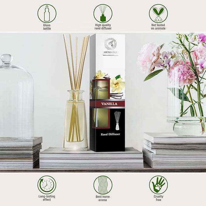 Reed Diffuser with Natural Essential Oil Vanilla 3 x 3.4 Fl Oz(100ml) - Scented Reed Diffuser - Gift Set with Bamboo Sticks - Best for Aromatherapy - SPA - Home - Office - Fitness Club