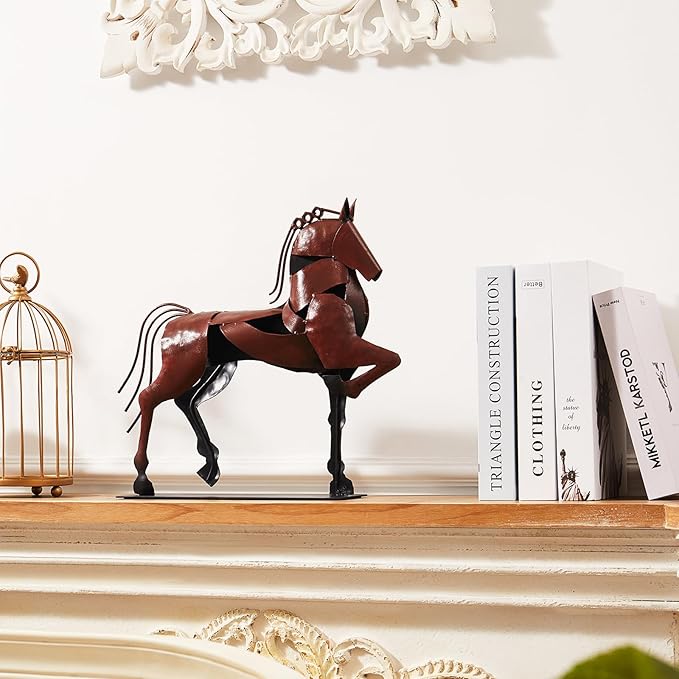 Horse Statue, Unique Metal Art Sculpture for Vintage Home Decor, Modern Decor, Gift for Horse Lovers (Brown)