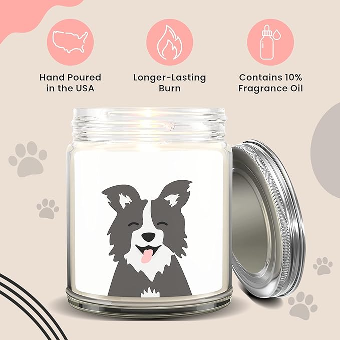 1OAK Lavender Scented Candles - Dog Lover Gifts for Women - Dog Themed Gifts - Made in USA (Border Collie)