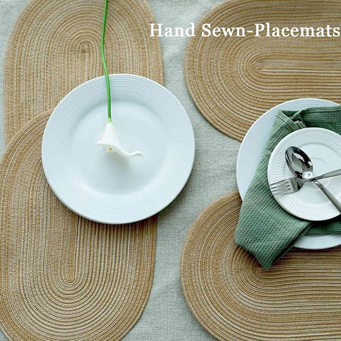 Noctiflorous Oval Braided Placemats Set of 6 Woven 12x18 Inch Non Slip Washable Heat Resistant Place Mats Round Tablemats for Dining Kitchen Party Daily Table Decor Dinner Mats (15 Coffee Brown, 6)