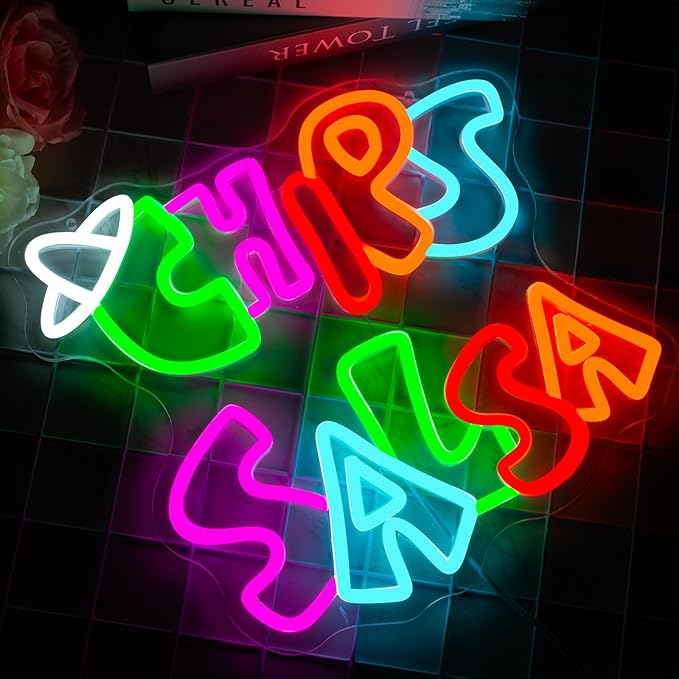 Chips and Salsa Neon Sign, Mexico Food Neon Signs For Wall Decor, Led Light Up Signs for Resturant Snacks Shop Home Party Decorations Gifts